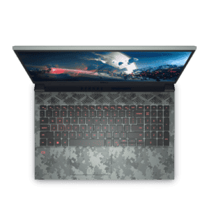 Dell G15 top down Specter Green with Camo coralkb Large https://www.mkaugaming.com/dell-alienware-unveil-new-gaming-devices-powered-by-amd/