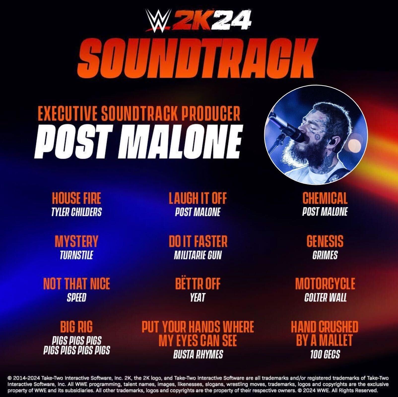 Music Megastar Post Malone Curates Soundtrack To WWE 2K24 And Joins Playable Roster 1 image0 https://www.mkaugaming.com/music-megastar-post-malone-curates-soundtrack-to-wwe-2k24-and-joins-playable-roster/