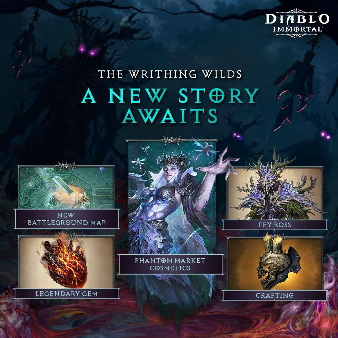 Diablo Immortal Major Update - The Epoch of Madness Begins With The Writhing Wilds On 21 March 1 Diablo Immortal The Writhing Wilds Infographic https://www.mkaugaming.com/diablo-immortal-major-update-the-epoch-of-madness-begins-with-the-writhing-wilds-on-21-march/