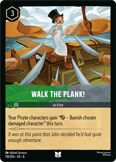 Disney Lorcana "Reign Of Jafar" Card Preview 1 118 DLCS8 UATY WalkthePlank EN 150 https://www.mkaugaming.com/disney-lorcana-reign-of-jafar-preview/