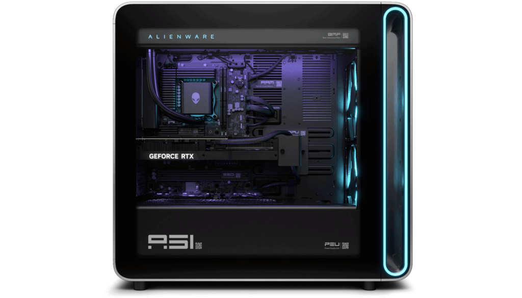 Alienware Area-51 (2025) Gaming Desktop (Hardware) - Review 3 Alienware Area-51 RTX 5090 graphics card inside tempered glass case
