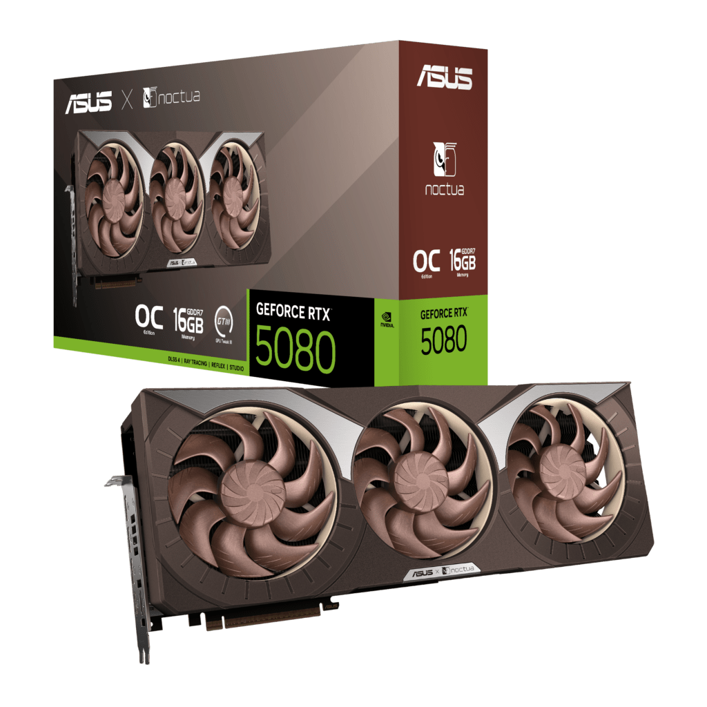 ASUS Announces NVIDIA GeForce RTX 5080 Noctua Edition Graphics Card 2 RTX5080 O16G NOCTUA box with card https://www.mkaugaming.com/asus-announces-nvidia-geforce-rtx-5080-noctua-edition-graphics-card/