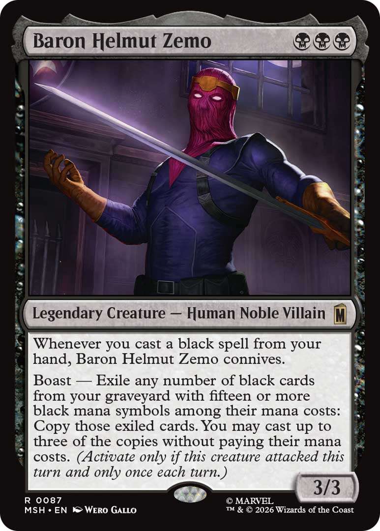 Wizards Of The Coast Gives Early Peek At Magic: The Gathering | Marvel Super Heroes Set 1 Baron Helmut Zemo EN HRR https://www.mkaugaming.com/wizards-of-the-coast-gives-early-peek-at-magic-the-gathering-marvel-super-heroes-set/
