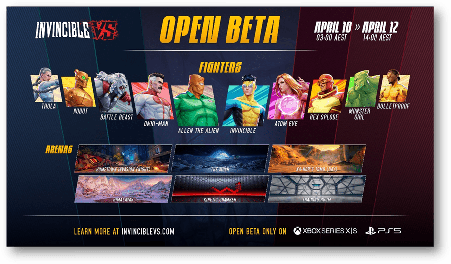 Invincible VS Global Open Beta Runs From The 10th of April Through To The 12th - New Beta Trailer Revealed 1 eeaaeea https://www.mkaugaming.com/invincible-vs-global-open-beta-runs-from-the-10th-of-april-through-to-the-12th-new-beta-trailer-revealed/