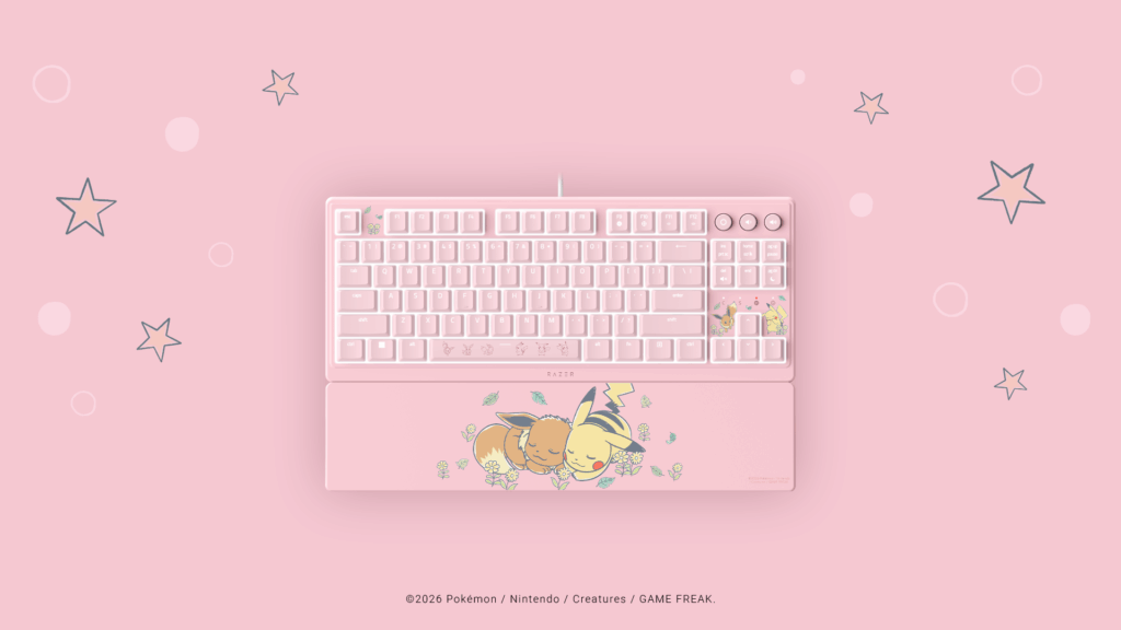 Keyboard Razer Ornata V3 Tenkeyless – Pikachu Eevee https://www.mkaugaming.com/razer-brings-the-pikachu-eevee-collection-to-life/